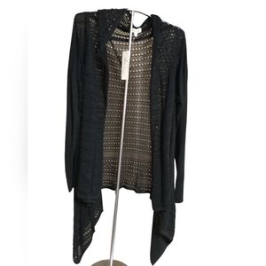 Ava Couture Black Open-Front Knit Cardigan Sweater